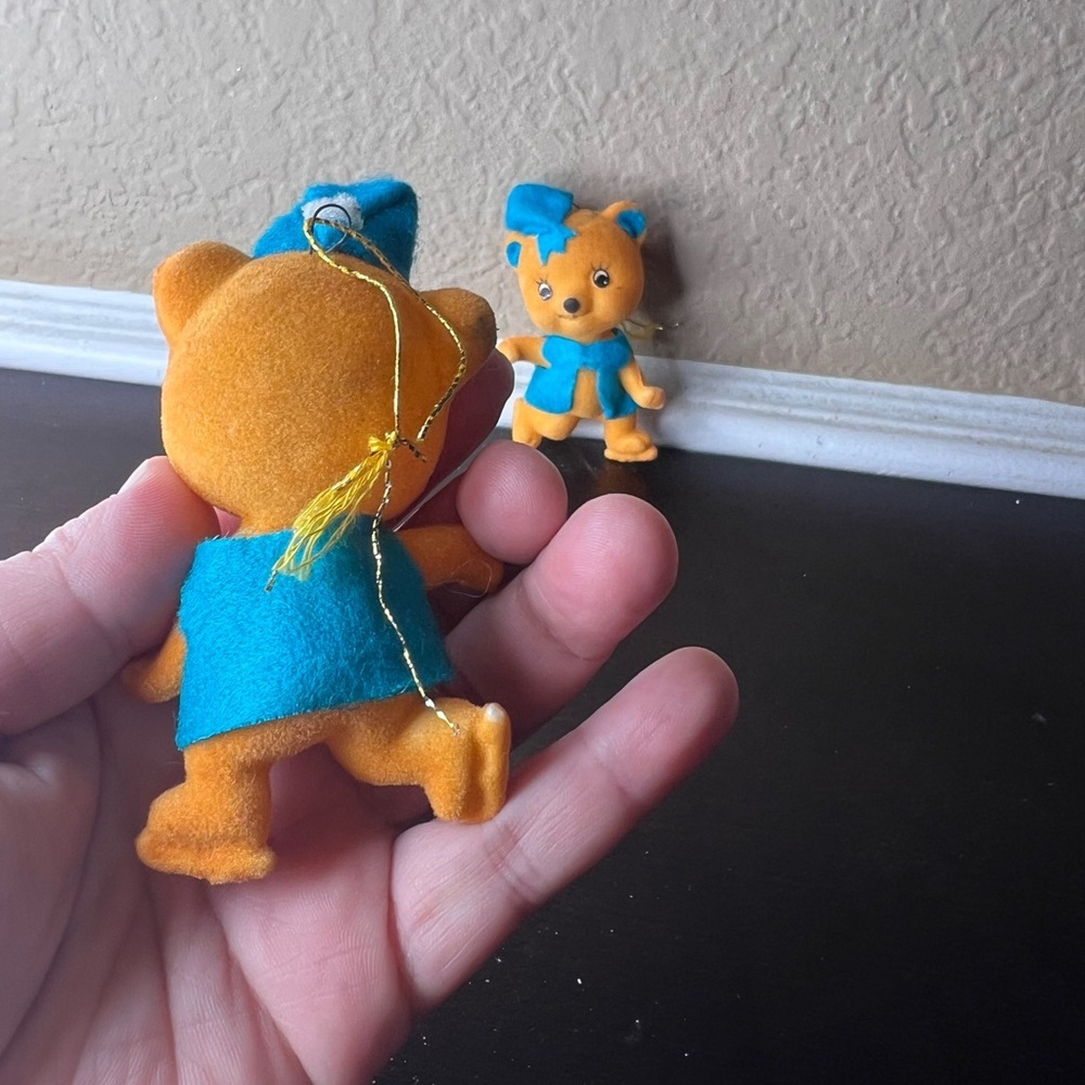 Vintage 80s Teddy Bear Ornament – Flocked Felt Bear – Ice Skater Holiday Decor​ - Picture 3 of 4